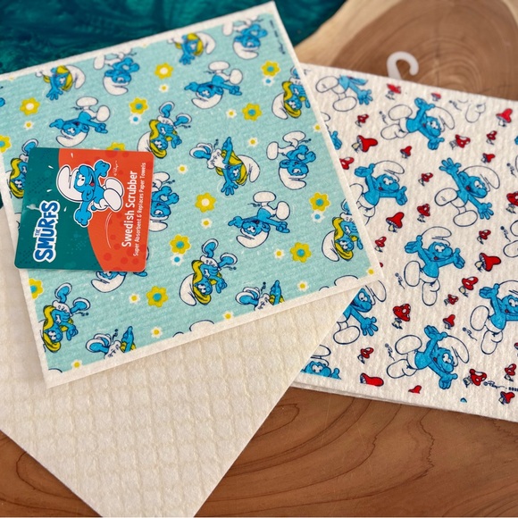 Smurfs Smurfette Swedish Sponge Scrubber Set of 4 - Blue and White - Picture 2 of 4